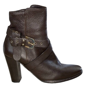 Italian Leather A. Testoni Ankle Boots Brown Booties Heeled Buckle Sz 40 US‎ 8.5